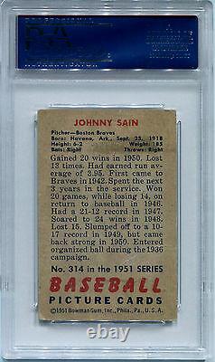 1951 Bowman #314 JOHNNY SAIN Signed Auto Slabbed Card Red Flip Braves PSA/DNA