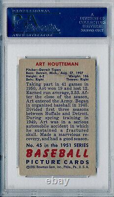 1951 Bowman ART HOUTTEMAN Signed Card #45 Auto Slabbed Detroit Tigers PSA/DNA