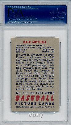 1951 Bowman DALE MITCHELL Signed Card #5 Auto Slabbed Indians Red Flip PSA/DNA