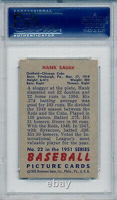 1951 Bowman HANK SAUER Signed Card 22 Auto Slabbed Chicago Cubs Red Flip PSA/DNA