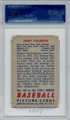 1951 Bowman JERRY COLEMAN Signed Card #49 Auto Slabbed New York Yankees PSA/DNA
