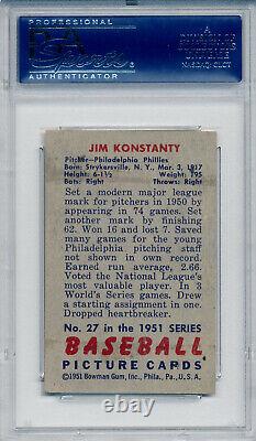 1951 Bowman JIM KONSTANTY Signed Card #27 Auto Slabbed Phillies Red Flip PSA/DNA