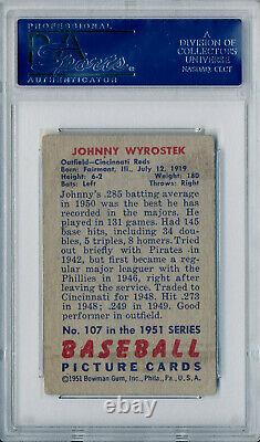 1951 Bowman JOHNNY WYROSTEK Signed Card 107 Auto Slabbed Cincinnati Reds PSA/DNA
