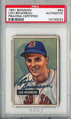 1951 Bowman LOU BOUDREAU #62 Signed Auto Slabbed Card Boston Red Sox HOF PSA/DNA