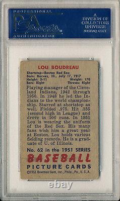 1951 Bowman LOU BOUDREAU #62 Signed Auto Slabbed Card Boston Red Sox HOF PSA/DNA