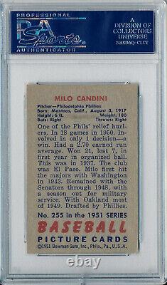 1951 Bowman MILO CANDINI Signed Card #255 Auto Slabbed Phillies RC High# PSA/DNA