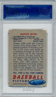 1951 Bowman MONTE IRVIN Signed Card 198 Auto Slabbed Giants RC Tristar & PSA/DNA