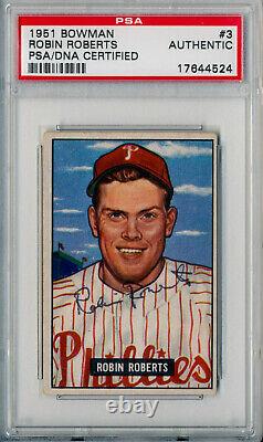 1951 Bowman ROBIN ROBERTS Signed Card #3 Auto Slabbed Phillies Red Flip PSA/DNA
