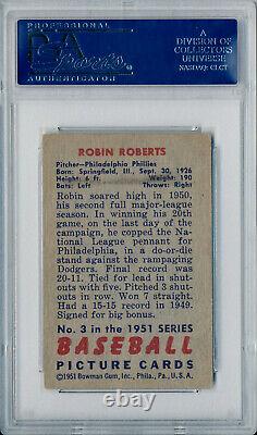 1951 Bowman ROBIN ROBERTS Signed Card #3 Auto Slabbed Phillies Red Flip PSA/DNA