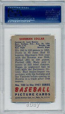 1951 Bowman SHERMAN LOLLAR Signed Card #100 Auto Slabbed St Louis Browns PSA/DNA