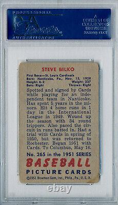 1951 Bowman STEVE BILKO Signed Card 265 Auto Slabbed Cardinals RC High # PSA/DNA