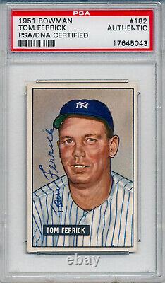 1951 Bowman TOM FERRICK Signed Card 182 Auto Slabbed Yankees RC Red Flip PSA/DNA