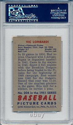 1951 Bowman VIC LOMBARDI Vintage Signed Card 204 Auto Slabbed Pirates RC PSA/DNA