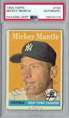1958 Mickey Mantle Signed Auto Topps #150 Yankees Base PSA/DNA Slabbed