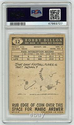 1959 PACKERS Bobby Dillon signed card Topps #12 PSA/DNA Slab AUTO HOFer RARE