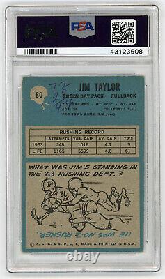 1964 PACKERS Jim Taylor signed card Philadelphia #80 AUTO PSA/DNA Slab MK