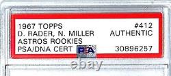 1967 Topps NORM MILLER & DOUG RADER Signed Auto Astros RC Card #412 PSA/DNA Slab