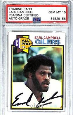 1979 Topps EARL CAMPBELL Signed Oilers Rookie Card #390 Graded PSA/DNA 10 Slab