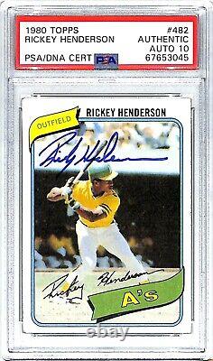 1980 Topps RICKEY HENDERSON Signed A's Rookie #482 Auto Graded PSA/DNA 10 SLAB