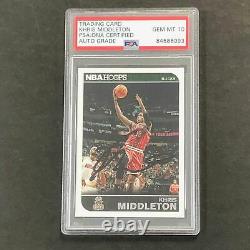 2014-15 NBA Hoops #140 Khris Middleton Signed Card AUTO 10 PSA/DNA Slabbed Bucks