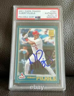 Albert Pujols Signed 2001 Topps Traded Rookie Card #T247 Psa/Dna Slab 10 AUTO