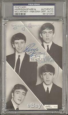Beatles McCARTNEY, HARRISON & STARR Signed Postcard Slabbed PSA/DNA & JSA