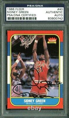 Bulls Sidney Green Authentic Signed Card 1986 Fleer #40 PSA/DNA Slabbed
