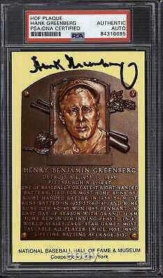Hank Greenberg Yellow HOF Plaque Postcard Signed Auto PSA DNA Slabbed ID310551