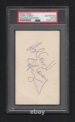 Harry Caray Signed 3x5 Card-PSA/DNA Slab-Baseball Cubs Holy Cow inscript D-1998