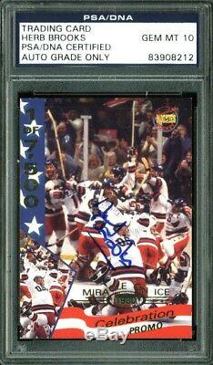 Herb Brooks Signed 1980 USA Hockey 1995 Card with Gem Mint 10 Auto PSA/DNA Slabbed
