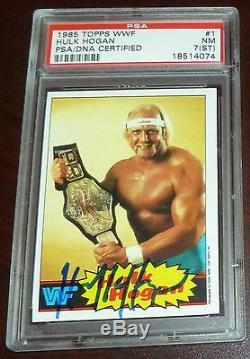 Hulk Hogan Signed 1985 Topps WWF Card #1 PSA/DNA 7 Slab Autographed WWE Auto RC