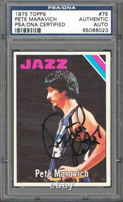 Jazz Pete Maravich Authentic Signed 1975 Topps #75 Card PSA/DNA Slabbed