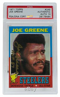 Joe Greene Signed 1971 #245 Topps Steelers Rookie Card Slabbed HOF 87 PSA/DNA