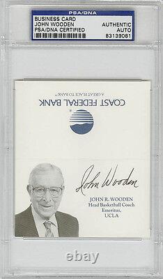 John Wooden SIGNED Business Card UCLA Coach (DEC) PSA/DNA SLABBED AUTOGRAPHED