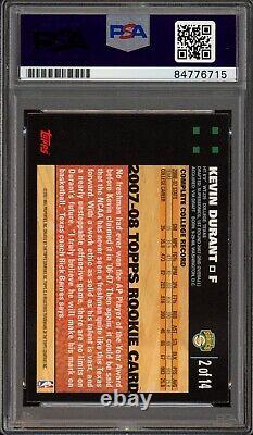 Kevin Durant Signed 2007 Topps Rookie Card Auto #2 Psa/Dna Slab Supersonics RC