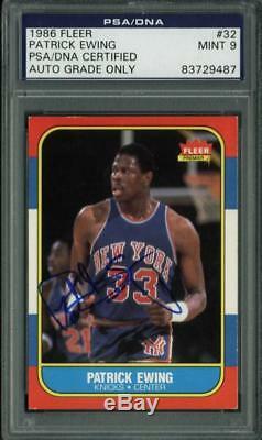 Knicks Patrick Ewing Signed Card 1986 Fleer Rc #32 Auto Graded 9 PSA/DNA Slabbed
