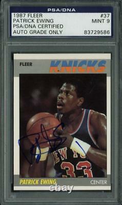 Knicks Patrick Ewing Signed Card 1987 Fleer #37 Auto Graded 9 PSA/DNA Slabbed
