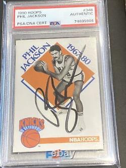 Knicks Phil Jackson Authentic Signed 1990 Hoops #348 Card PSA/DNA Slabbed Bulls
