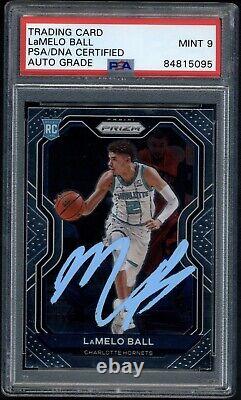 Lamelo Ball Signed Rookie Card PSA DNA Slab MINT 9 Auto Panini Prizm Hornets RC