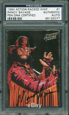 Macho Man Randy Savage Signed Card 1994 Action Packed Wwf #1 PSA/DNA Slabbed