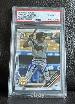 Marco Luciano Signed 2019 1st Bowman Card #BCP-82 Psa/Dna Slab Gem Mint 10 AUTO