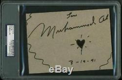Muhammad Ali'3-19-91' Authentic Signed 5X7 Cut With Heart Sketch PSA/DNA Slabbed