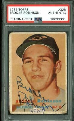 Orioles Brooks Robinson Signed 1957 Topps #328 Rookie Auto Card PSA/DNA Slabbed