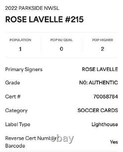 PSA DNA AUTO SIGNED SLABBED Rose Lavelle 2022 Parkside NWSL Base #215 OL Reign