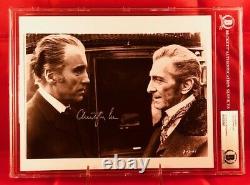 PSA/DNA & BAS slabbed CHRISTOPHER LEE signed DRACULA on set with PETER CUSHING