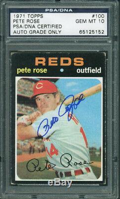 Pete Rose Signed Card 1971 Topps #100 Auto Graded Gem Mint 10! PSA/DNA Slabbed