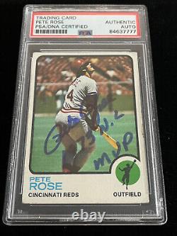 Pete Rose signed 1973 Topps Card PSA DNA Slabbed Inscribed Auto Reds MVP C1037