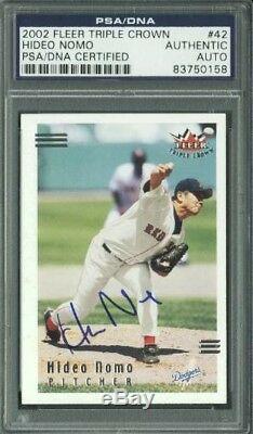Red Sox Hideo Nomo Signed Card 2002 Fleer Triple Crown #42 PSA/DNA Slabbed
