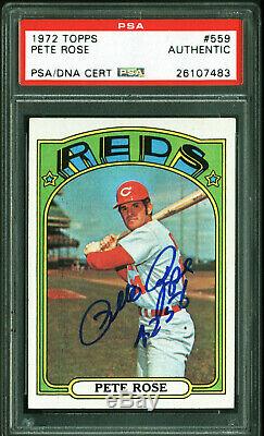 Reds Pete Rose 4256 Authentic Signed 1972 Topps #559 Auto Card PSA/DNA Slabbed