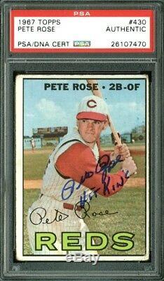 Reds Pete Rose Hit King Authentic Signed Card 1967 Topps #430 PSA/DNA Slabbed